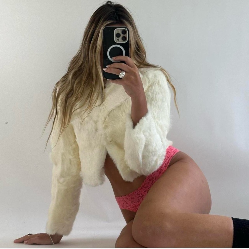 Vintage Elegant White Fur Jacket Coat Size Small